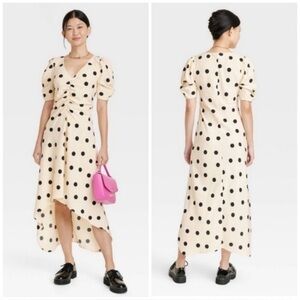 A new day Target Polka Dot Ruched Puff Sleeve Maxi Hi Low Midi Dress XS